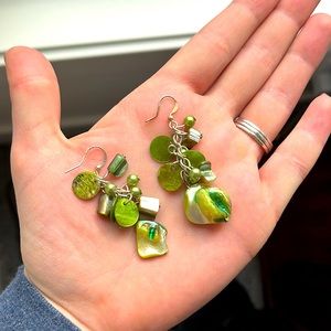 Multicolored green beaded dangle earrings